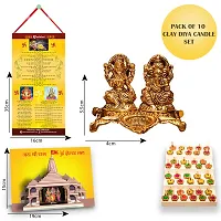 Gold-Toned Ganesha Laxmi with Diwali Aarti Scroll,3D Greeting Card,and 10 Diyas (Gift Pack of 13)-thumb1