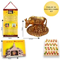 Kamdhenu Cow With Laddu Gopal with Diwali Aarti Scroll,3D Greeting Card,and 10 Diya(Gift Pack of 13)-thumb1