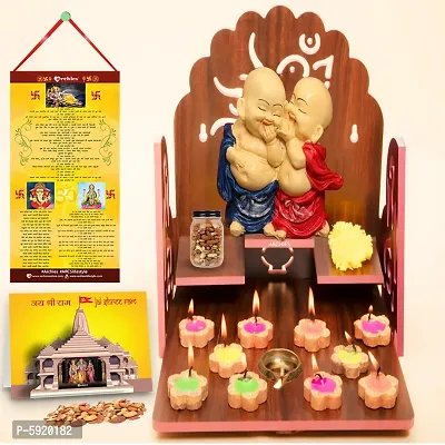 Buddha Monk Statue with Diwali Aarti Scroll,3D Greeting Card,and 10 Diyas (Gift Pack of 13)-thumb3