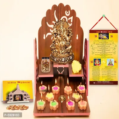 Ganesh Idol with Diwali Aarti Scroll,3D Greeting Card,and 10 Diyas (Gift Pack of 13)-thumb3