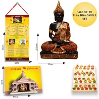 Meditating Buddha Idol with Diwali Aarti Scroll,3D Greeting Card,and 10 Diyas (Gift Pack of 13)-thumb2