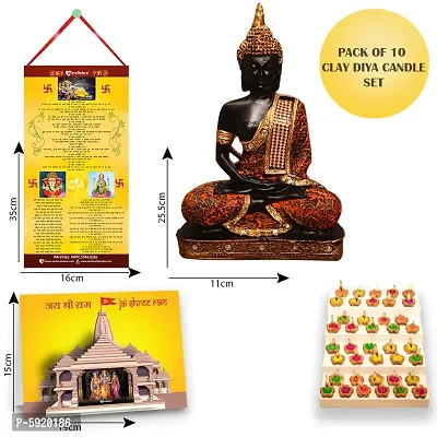Meditating Buddha Idol with Diwali Aarti Scroll,3D Greeting Card,and 10 Diyas (Gift Pack of 13)-thumb3