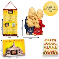 Buddha Monk Statue with Diwali Aarti Scroll,3D Greeting Card,and 10 Diyas (Gift Pack of 13)-thumb1