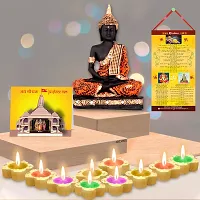 Meditating Buddha Idol with Diwali Aarti Scroll,3D Greeting Card,and 10 Diyas (Gift Pack of 13)-thumb1