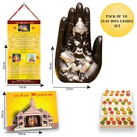 Ganesha Idol with Diwali Aarti Scroll,3D Greeting Card,and 10 Diyas (Gift Pack of 13)-thumb1