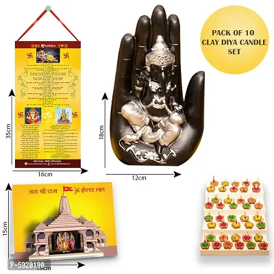 Ganesha Idol with Diwali Aarti Scroll,3D Greeting Card,and 10 Diyas (Gift Pack of 13)-thumb2