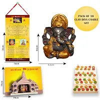 Embellished Ganesha Idol with Diwali Aarti Scroll,3D Greeting Card,and 10 Diyas (Gift Pack of 13)-thumb1