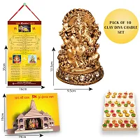 Ganesh Idol with Diwali Aarti Scroll,3D Greeting Card,and 10 Diyas (Gift Pack of 13)-thumb1