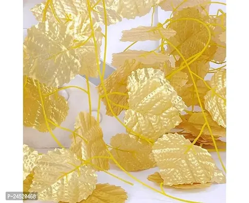 Artificial Golden Grape Leaves Ivy Vine Garland Hanging For Home Office Wall Decoration. Best For Wedding, New Year Party, Craft Decoration-7 Ft