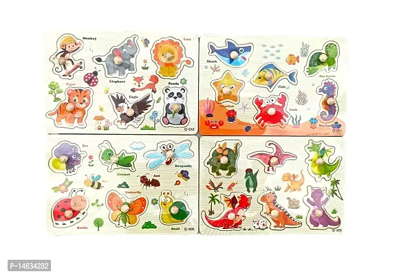 Pack of 10 Animal , Insects , Numbers , Shapes , Dinosaurs , Vehicles , Farm , Fish ,Fruits  Vegetables Wooden Puzzle Board For Kids Boys and Girls Children Game Pre-School Learning Board Tray-thumb4