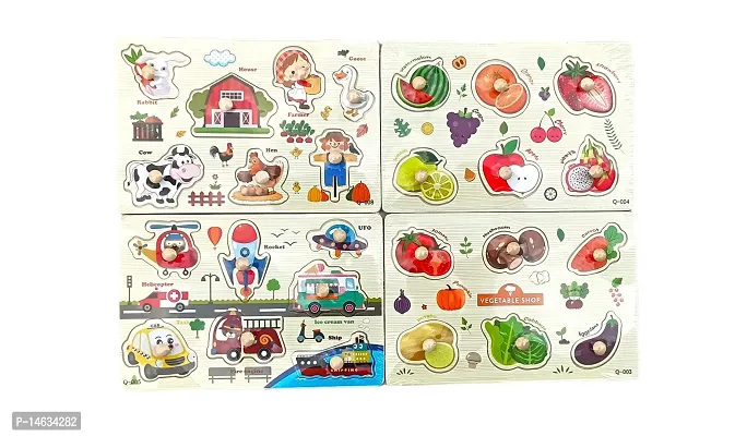 Pack of 10 Animal , Insects , Numbers , Shapes , Dinosaurs , Vehicles , Farm , Fish ,Fruits  Vegetables Wooden Puzzle Board For Kids Boys and Girls Children Game Pre-School Learning Board Tray-thumb5