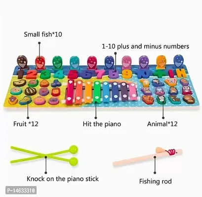 Wooden 5in1 Montessori Learning Board with Numbers , Xylophone fruits with name , fishing game and Animals with food Party Play Piano Multicolor Toys for Children age above 3 year old all the best gif-thumb2