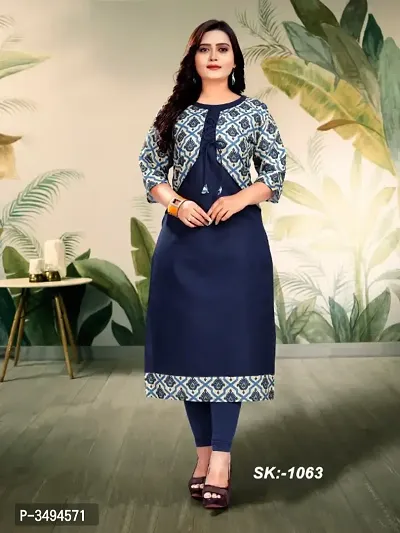 Buy Elegant Navy Blue Ruby Cotton Digital Print Women Kurti With Jacket Online In India At Discounted Prices
