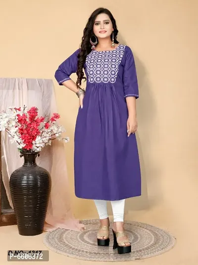 Blue Cotton Embroidered Kurtas For Women-thumb0