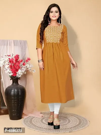 Mustard Cotton Embroidered Kurtas For Women