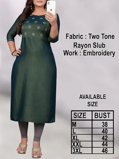 Rayon Slub Embroidery Straight Kurtis