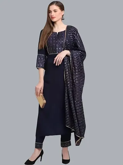 Stylish Cotton Gota Work Kurta Bottom Dupatta Set