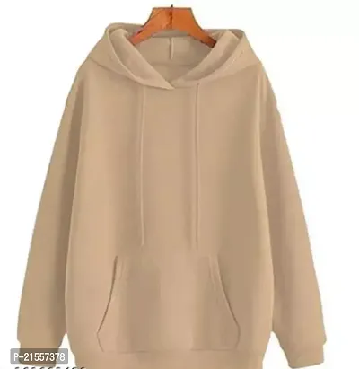 Stylish Beige Fleece Solid Hoodies For Women-thumb0