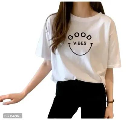 Elegant White Cotton  Tshirt For Women-thumb0