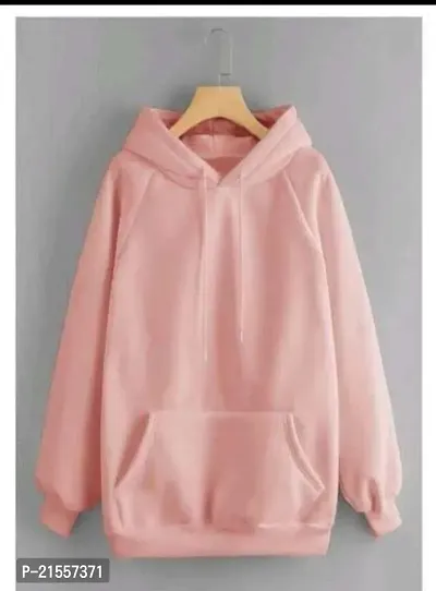 Stylish Pink Fleece Solid Hoodies For Women-thumb0