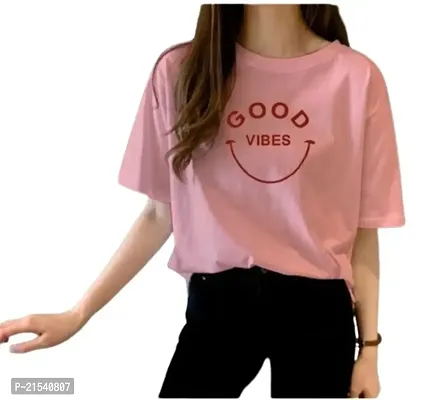 Elegant Pink Cotton  Tshirt For Women-thumb0