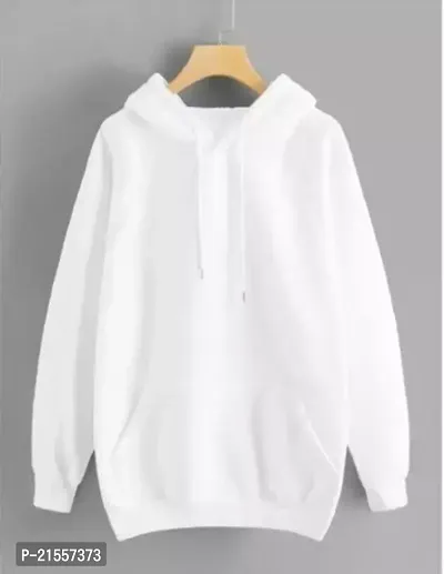 Stylish White Fleece Solid Hoodies For Women