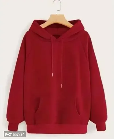 Stylish Red Fleece Solid Hoodies For Women-thumb0