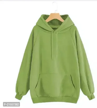 Stylish Green Fleece Solid Hoodies For Women