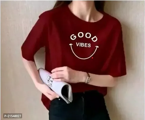 Elegant Maroon Cotton  Tshirt For Women-thumb0