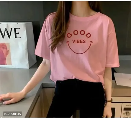 Elegant Pink Cotton  Tshirt For Women-thumb0