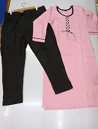 Khadi Kurti Trouser Set Khadi Material Kurta for Women | Straight Cut Kurti | Readymade Women's and Girls Casual Wear Kurta | Office wear (Large, Pink)-thumb1