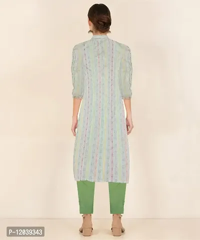 WCM Khadi Kurti Trouser Set Women's Cotton Printed Straight Girls Casual wear Regular fit Kurta Pure Cotton | Summer Essential,Casual Kurta,Office Wear Party or Festival Wear (XX-Large, Green)-thumb2