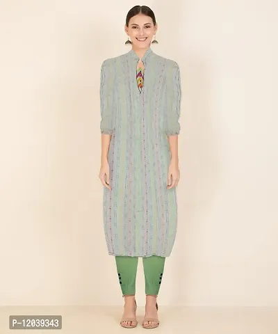 WCM Khadi Kurti Trouser Set Women's Cotton Printed Straight Girls Casual wear Regular fit Kurta Pure Cotton | Summer Essential,Casual Kurta,Office Wear Party or Festival Wear (XX-Large, Green)