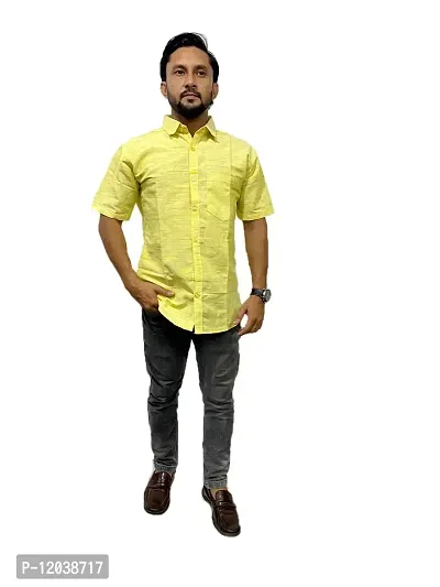 Khadi Cotton Shirt Jharna (Large, Yellow)-thumb0