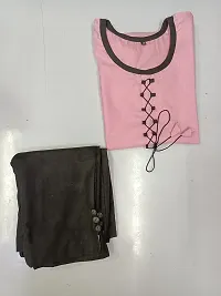 Khadi Kurti Trouser Set Khadi Material Kurta for Women | Straight Cut Kurti | Readymade Women's and Girls Casual Wear Kurta | Office wear (Large, Pink)-thumb2