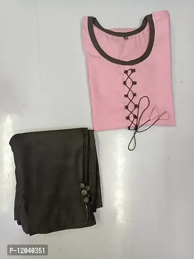 Khadi Kurti Trouser Set Khadi Material Kurta for Women | Straight Cut Kurti | Readymade Women's and Girls Casual Wear Kurta | Office wear (Large, Pink)-thumb3