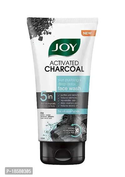 Joy Activated Charcoal Face Wash | Skin Purifying and Deep Detox | Fights Pollution, Blackheads, Whiteheads, Dark Spots, Acne and Pimples | Oil Control | Deep Pore Cleansing - Paraben Free -150 ml
