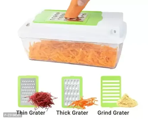 Blluex 14 in 1 Quick Dicer Vegetable  Fruit Grater  Slicer (6 Nos. Slicing  Grating Blades, 1 No 2 in 1 Peeler With Grater, Main Unit With Container, 1 Safety Holder, 2 Nos. 2i in 1 Dicing Blades)-thumb2