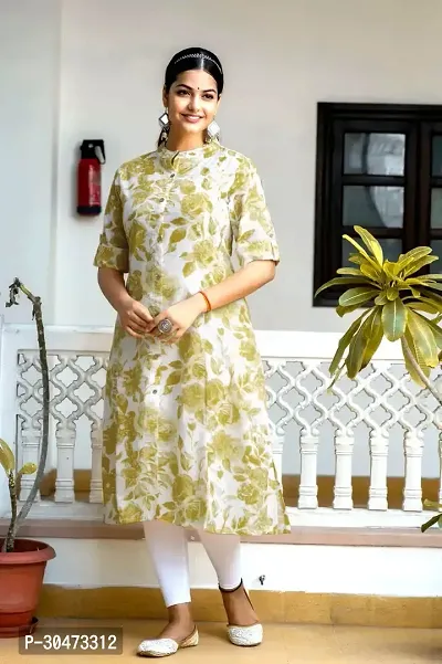 Reliable Yellow Cotton Slub Printed Kurta For Women-thumb0