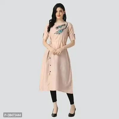 Reliable Peach Cotton Slub Printed Kurta For Women-thumb0