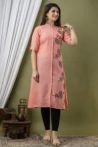 Stylish Floral Print Peach Cotton Kurta-thumb2