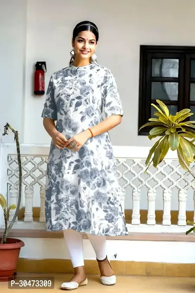 Reliable Grey Cotton Slub Printed Kurta For Women-thumb0