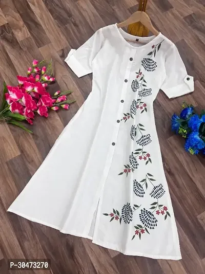 Reliable White Cotton Slub Printed Kurta For Women-thumb0