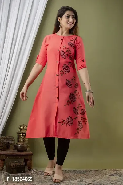 Stylish Floral Print Red Cotton Kurta-thumb0