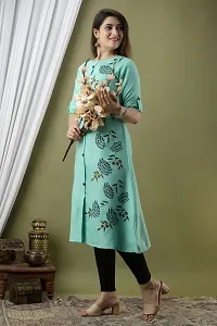 Stylish Floral Print Blue  Cotton Kurta-thumb2