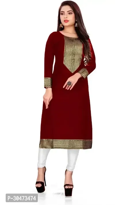 Reliable Maroon Cotton Slub Lace Border Kurta For Women-thumb0