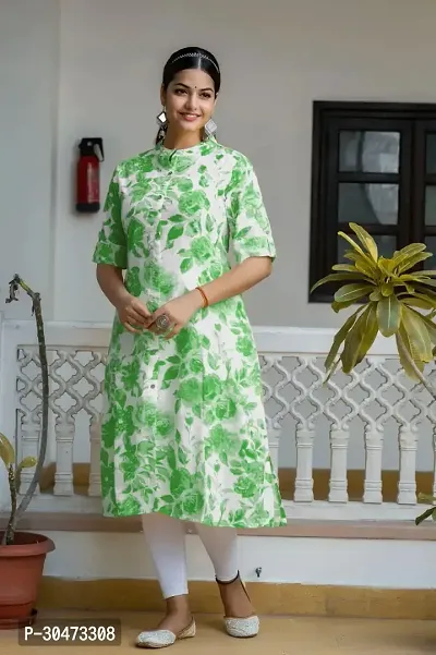 Reliable Green Cotton Slub Printed Kurta For Women-thumb0