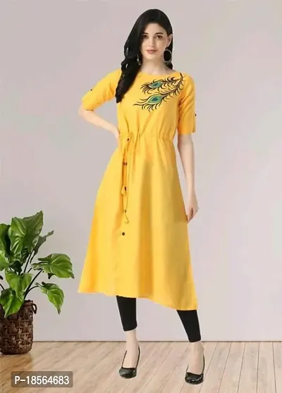 Stylish Printed Yellow  Cotton Blend Kurta-thumb0