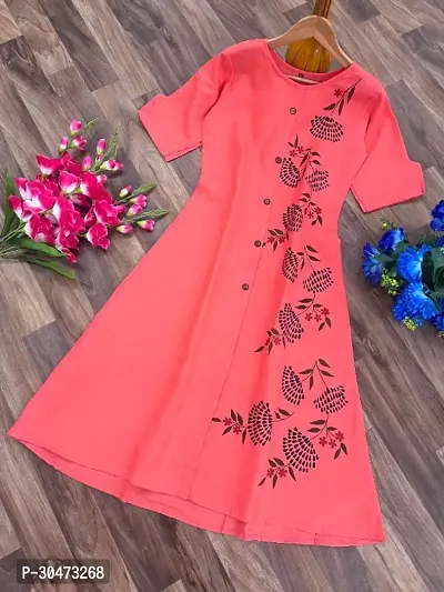 Reliable Peach Cotton Slub Printed Kurta For Women-thumb0