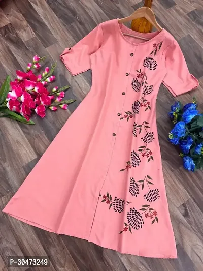 Reliable Pink Cotton Slub Printed Kurta For Women-thumb0